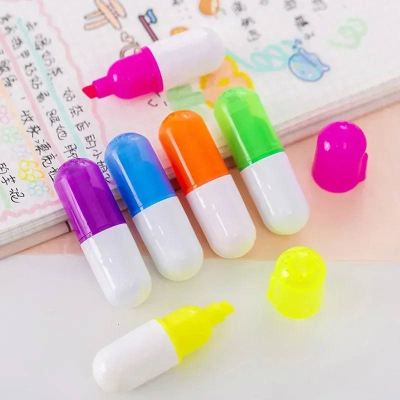 1/6pcs set  Creative Pill Shape Mini Colorful Candy Color Highlighters Promotional Markers Gift Stationery Color Pen