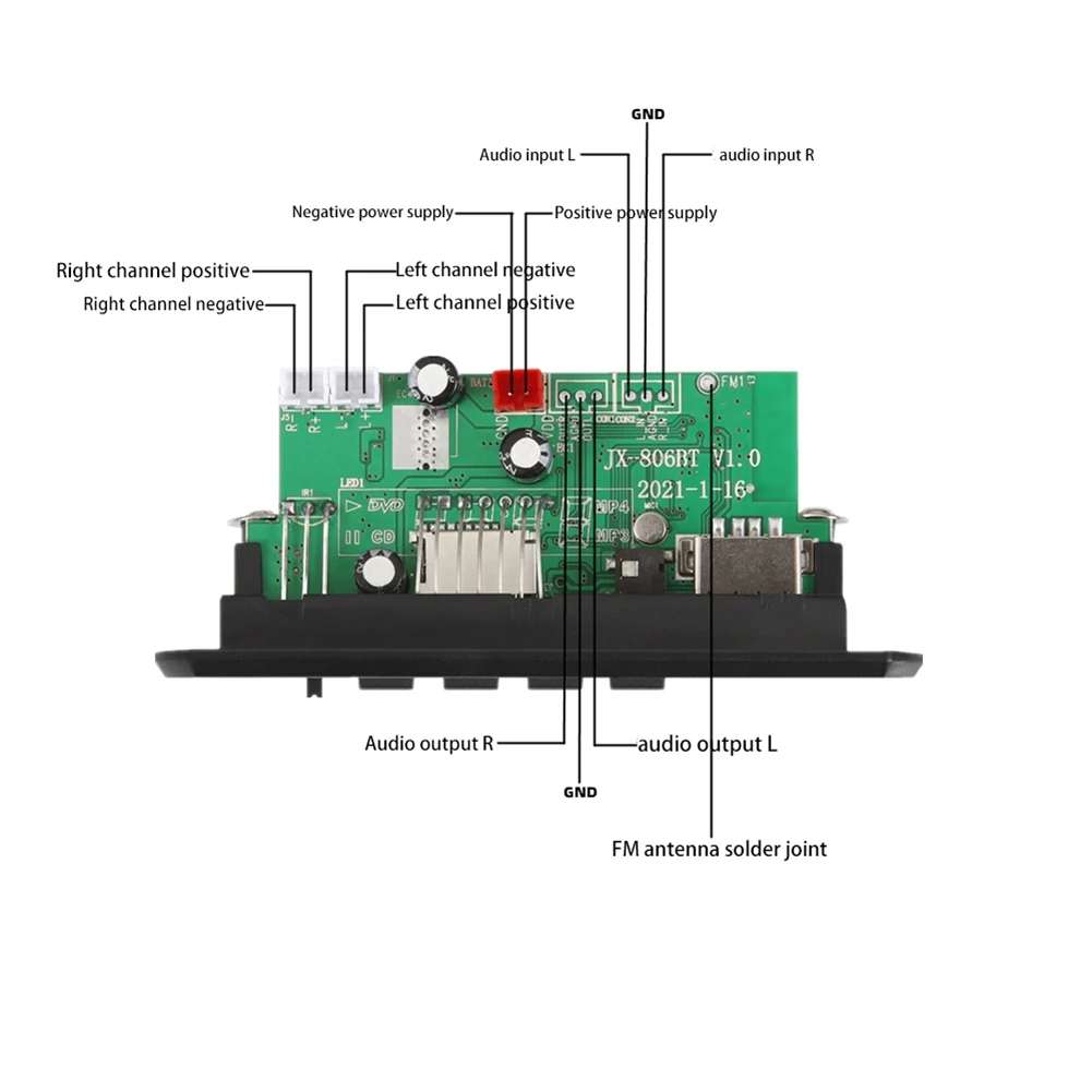 2X25W 50W Versterker Mp3 Speler Decoder Board 5V-12V Bluetooth 5.0 Auto Fm Radio Module Ondersteuning Tf Usb Aux Speler Decoder