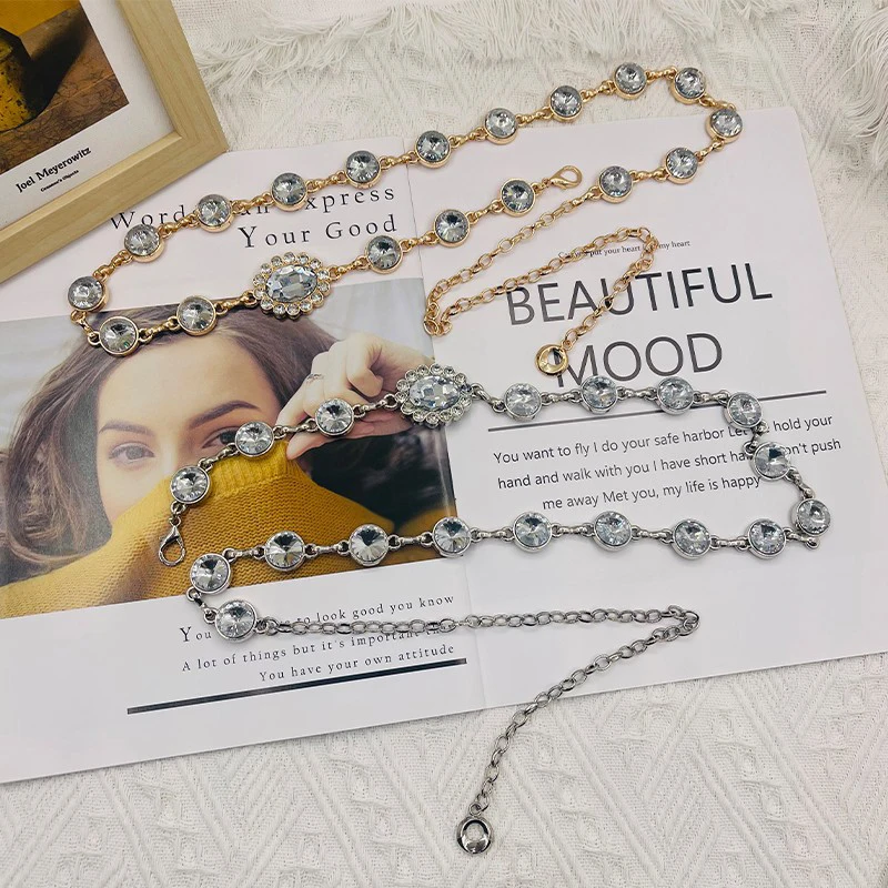 Rantai Pinggang Berlian Imitasi Rumbai Modis untuk Wanita Anak Perempuan Hadiah Aksesori Pakaian Perhiasan Rantai Tubuh Panjang Gaya Minimalis