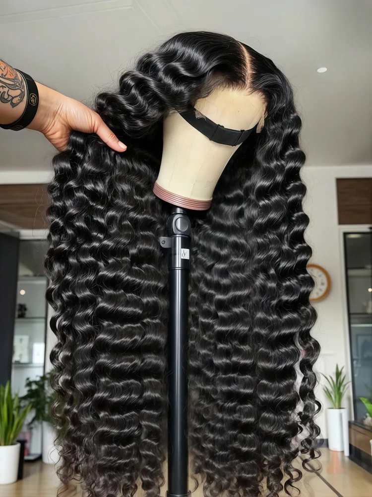 250% Density 40 42 inch 13x6 Glueless Wig Deep Wave Human Hair Wigs HD Lace Wigs For All African American Women Pre Plucked Baby Hair Natural Hairline Daily Party Wedding Wear Clearance Big Discount L