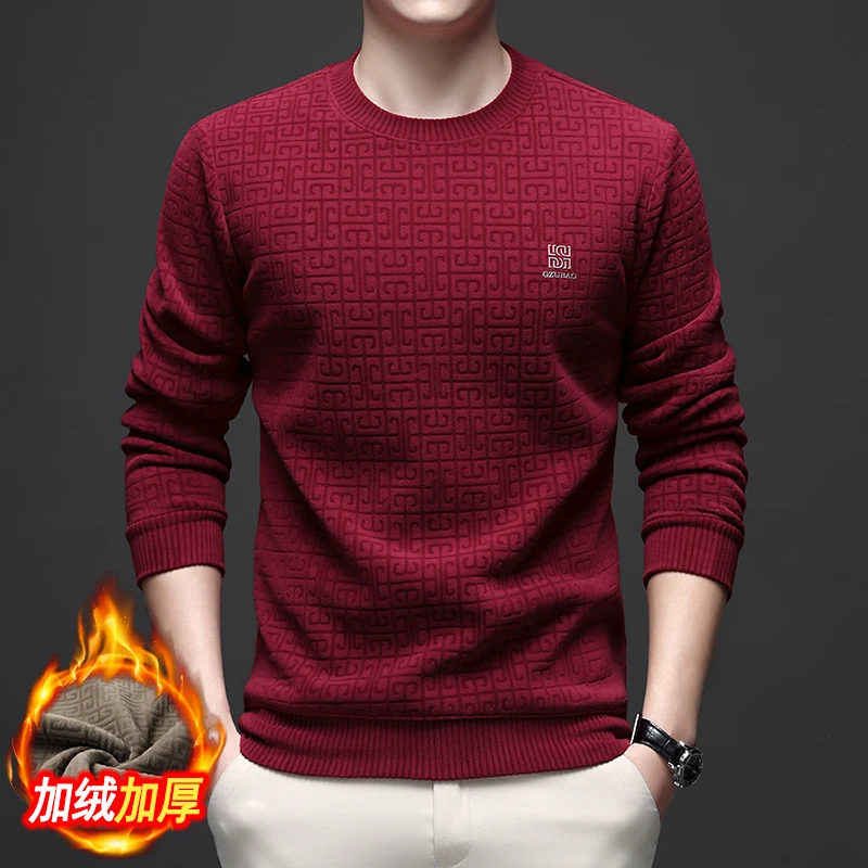 

2025 Round Neck Hoodie Men's Winter New Item with Added Plush and Thickened Trendy One-piece Plush Warm Long Sleeved T-shirt