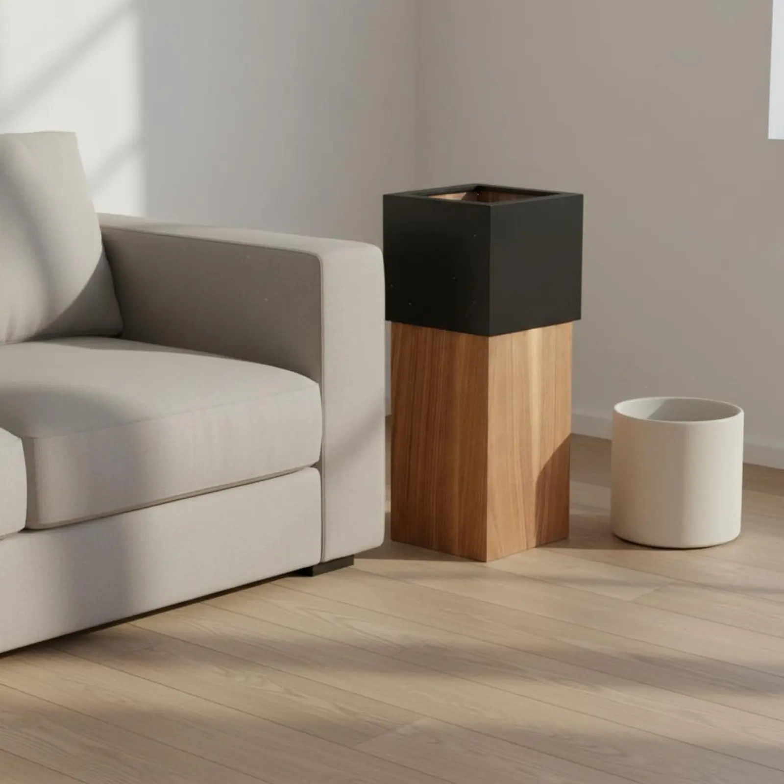 

Tall Narrow Waste Container Minimalist Design Wooden Trash Can Japanese Style Paper Receptacle Dual-Tone Color Houseware Lidless