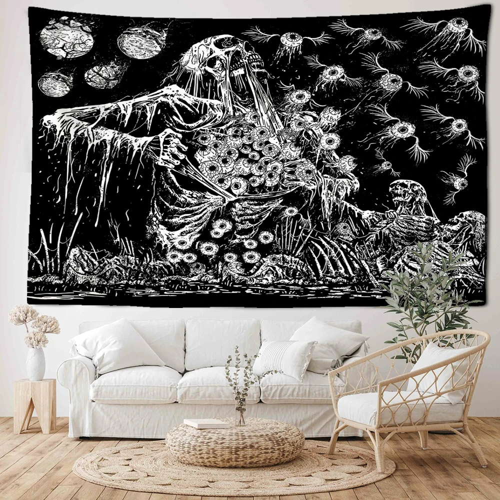 Terrifying Eye Skeleton Tapestry Wall Hanging Hippie Witchcraft Mysterious Abstract Psychedelic Dormitory Home Decor