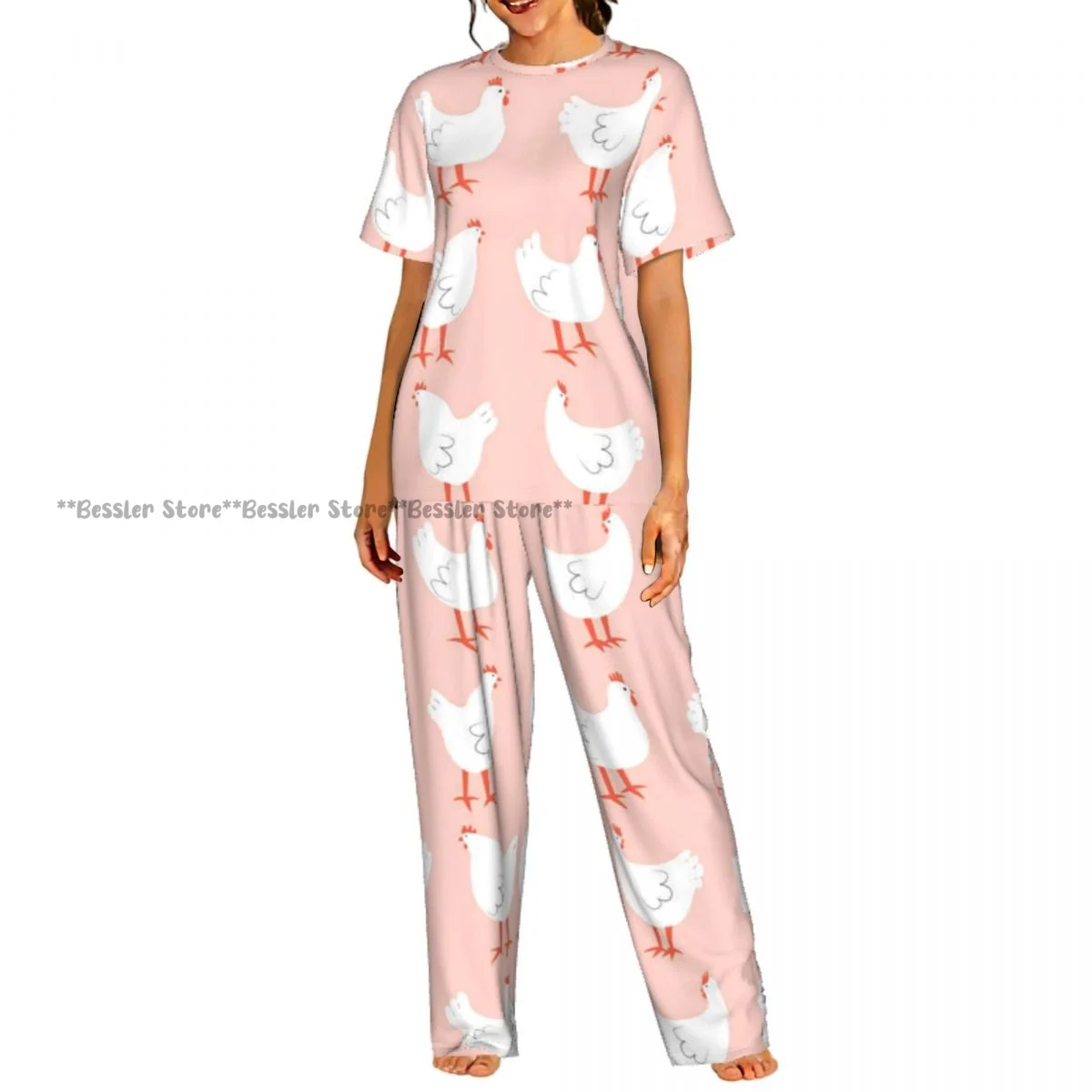 

Women's Pajamas Set Chicken Cute Cartoon Animal Print Short Sleeve Sleepwear 2 Piece Homewear Loungewear