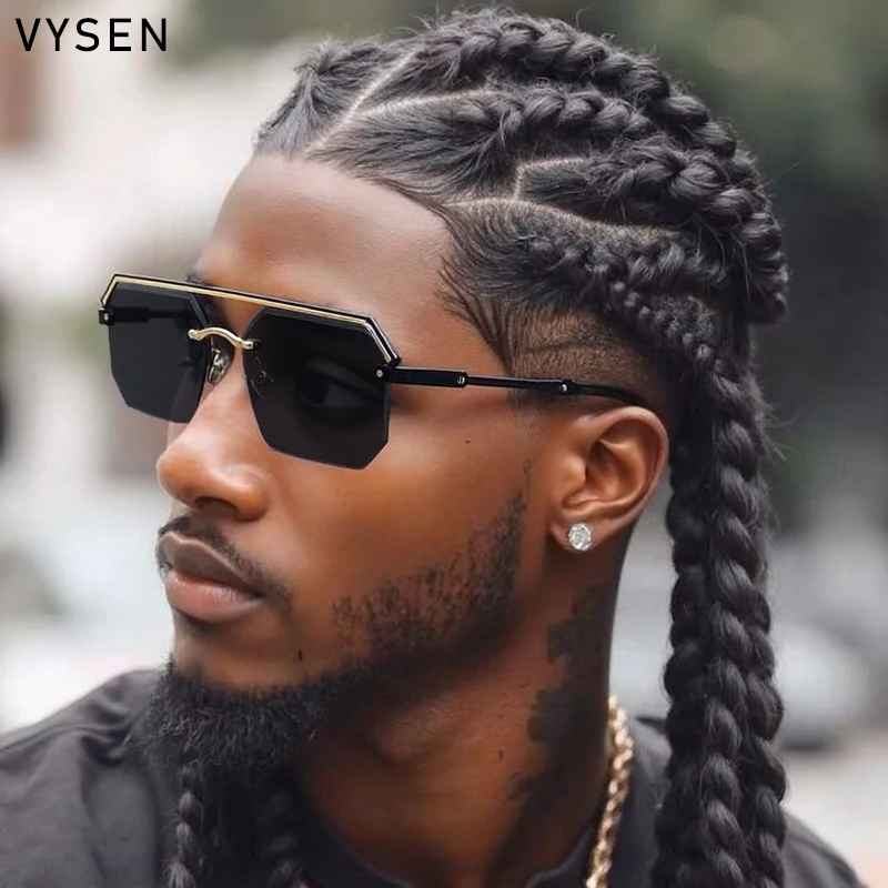 

Punk Rimless Polygon Sunglasses Men 2025 Luxury Brand Trendy Square Sun Glasses Steampunk For Male Outdoor Shades Eyewear UV400