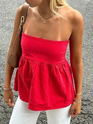 HXAO Strapless Top Women Off shoulder Corset top Pink White Red Blue Top Without straps Backless Sleeveless Crop top Woman 2024