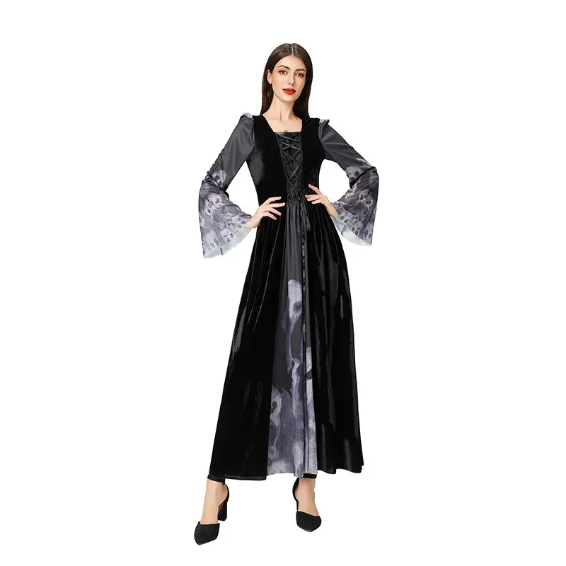 할로윈 유령 신부 여성 Grim Reaper 복장 고딕 스타일 마녀 의상 세트 여성 g45j4를위한 뱀파이어 멋진 드레스.