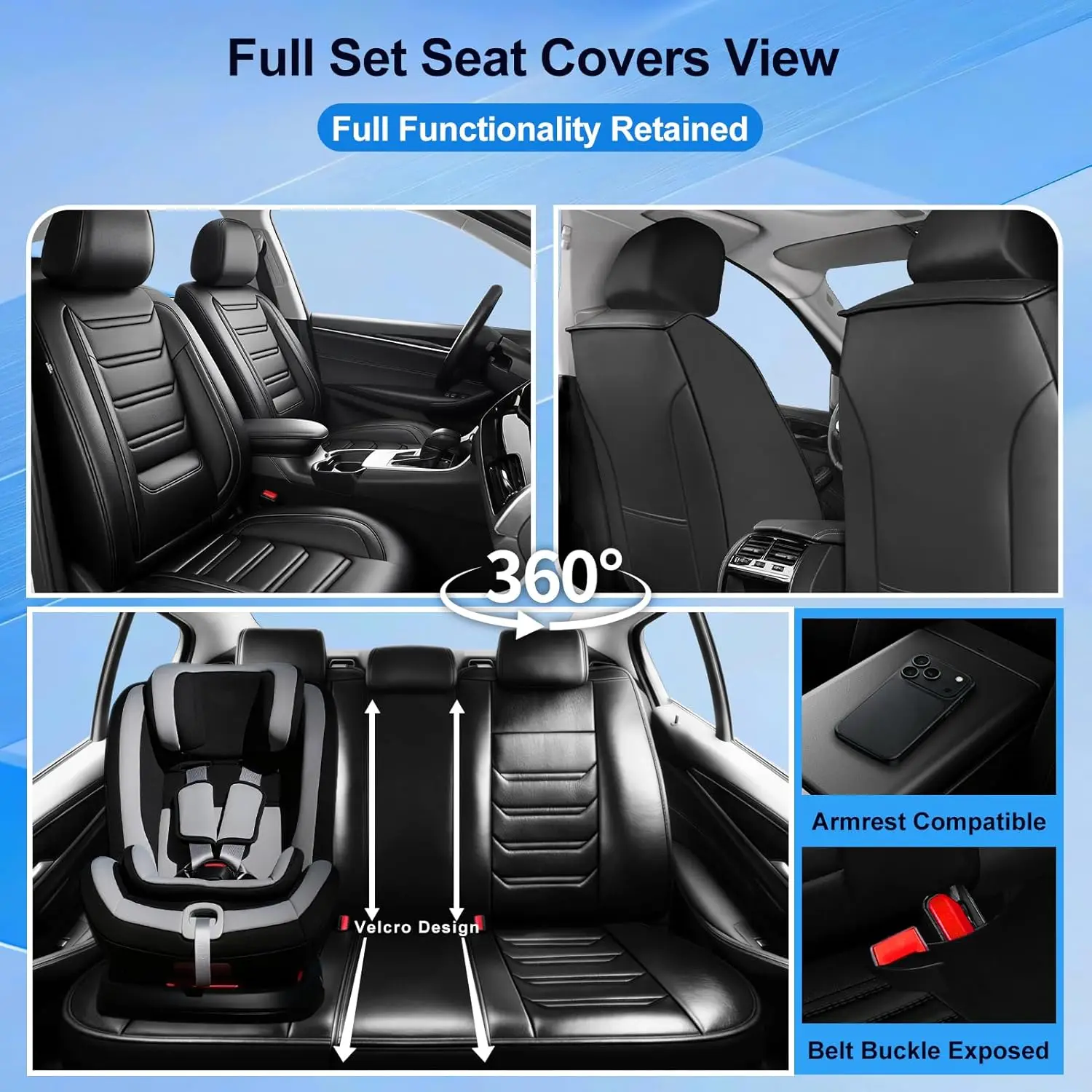 Car Seat Covers for 2021 - 2026 Vehicles, Premium Leather, Black, Full Coverage, Airbag Compatible, Waterproof & All - Weather
