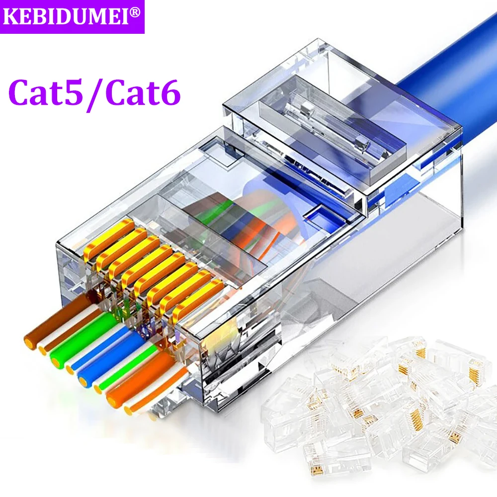 10-100PCS Pass Through RJ45 Cat6/Cat5 Connectors Crystal End 8P8C Crimp UTP Standard Network Modular Plug for Ethernet Cable