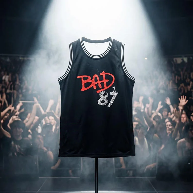 Men BAD Basketball Jersey Michael Jackson 87 Speckled Number Vintage Letter Print Breathable Quick Dry Casual Sports Tank Top