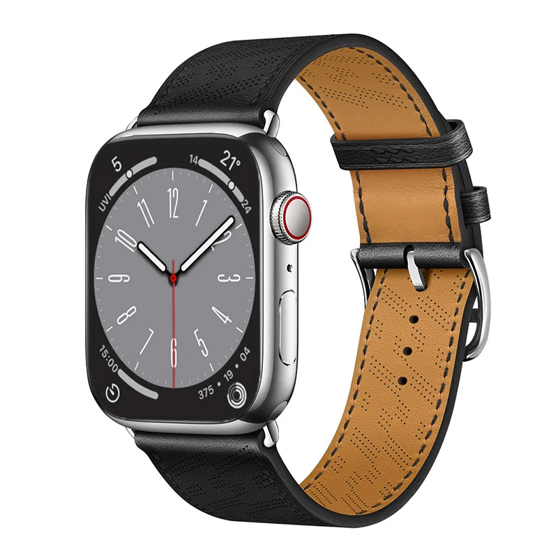 Logo Leather Strap for Apple Watch Series 10 9 8 7 Breathable Band 46mm 44mm 45mm 41mm 40mm 42mm Bracelet for IWatch Ultra2 49mm