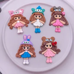 5pcs Cartoon Princess PVC Flatback Embellishment Large Girl Rubber Scrapbook DIY Hair Accessories Decoration Cabochon Crafts