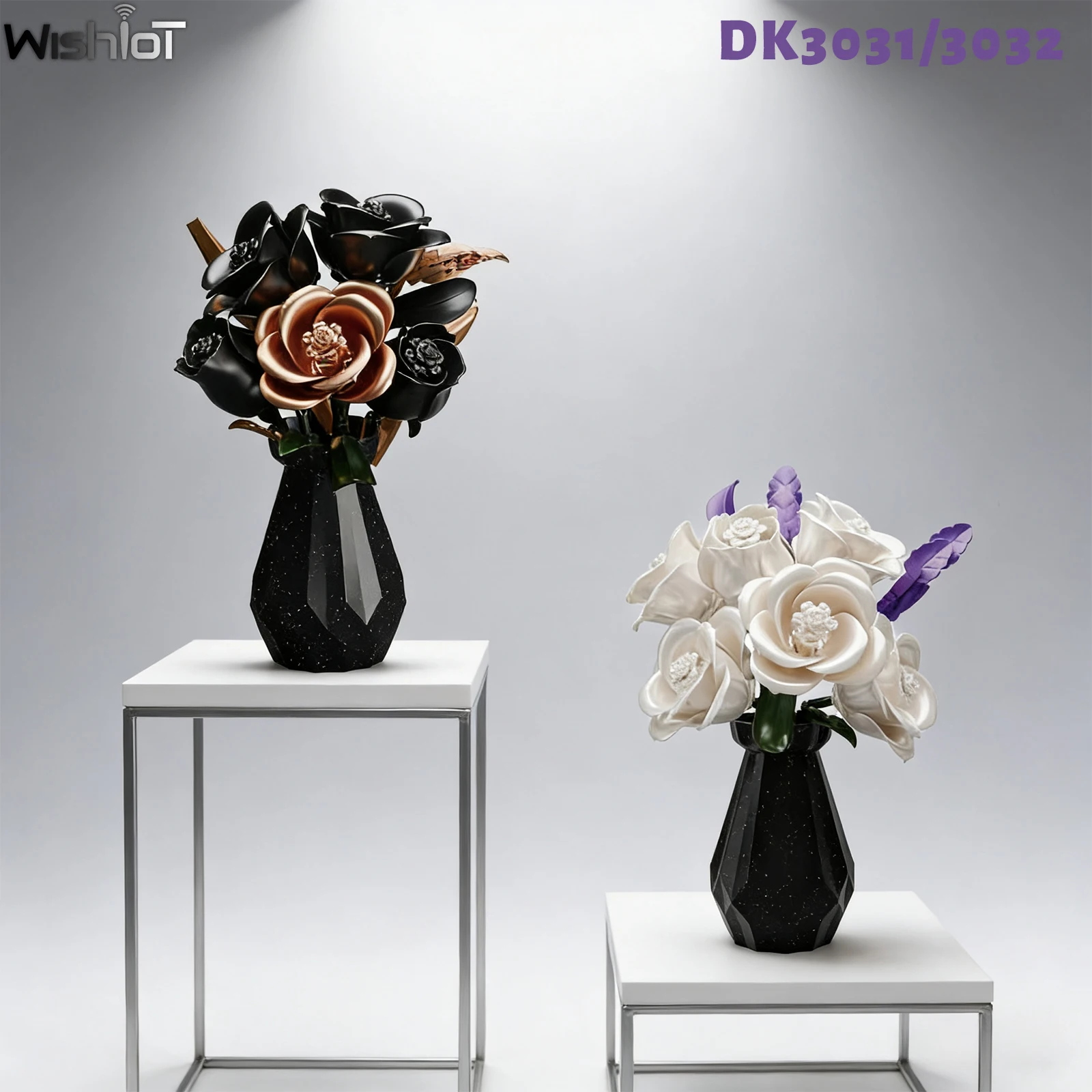 

DK3032 Black White Roses with Vase Building Blocks Bouquet Potted Plants Romantic Room Decor Girls Floral Art Assembly Toy Gift