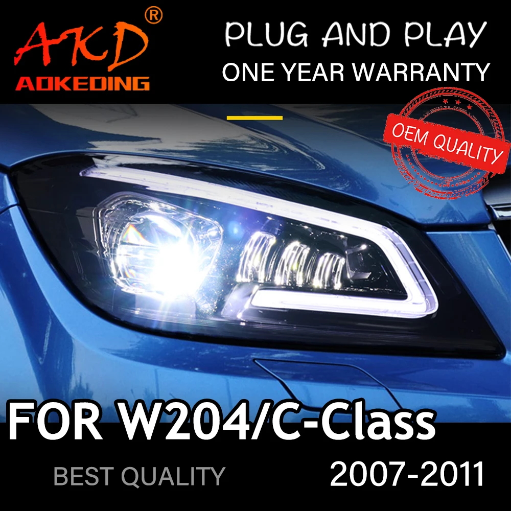 Headlight For Benz W204 2007-2010 Car автомобильные товары LED DRL Hella Xenon Lens Hella Hid H7 C300 C260 C200 Car Accessories