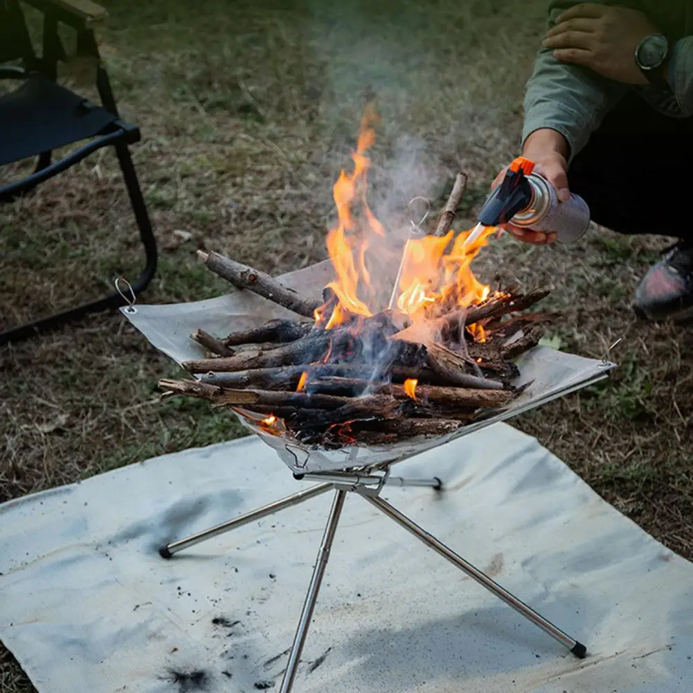 Portable Folding Firepit, Stainless Steel Grill Mesh Compact Design with Bag for Easy Transport