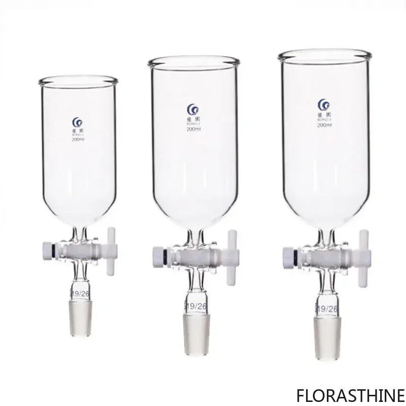 1Pcs Clear 50ml to 1000ml Glass Cylindrical Feed Funnel with Piston PTFE 19#24# Frosted Standard Joint for Lab Teaching Tools