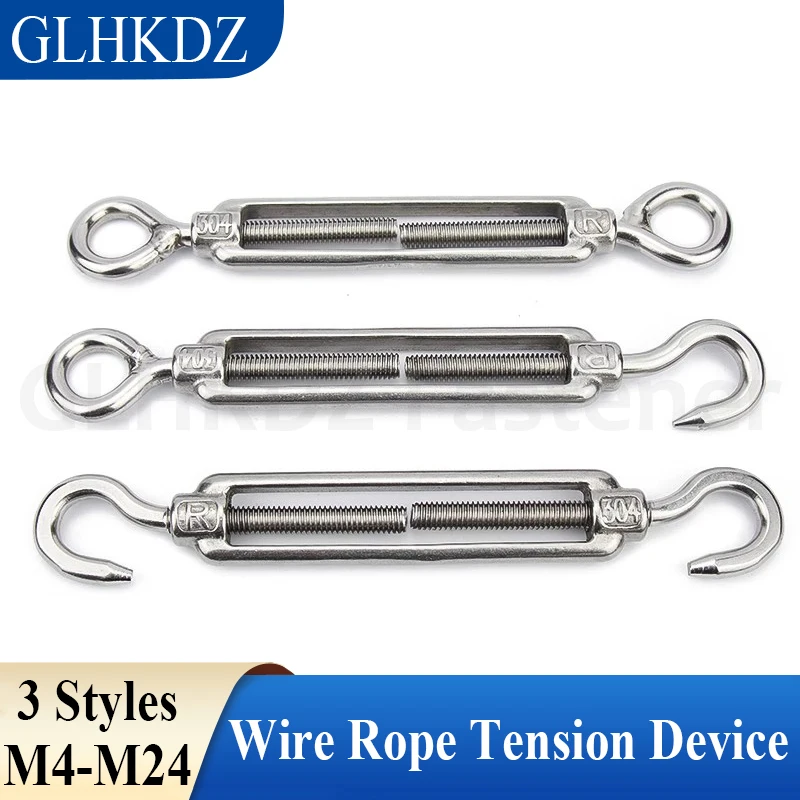 1pcs M4-M24 304 Stainless Steel Turnbuckle Wire Rope Tensioner Hook And Eye Rope Cable Tension Device Hook Rigging Adjustable