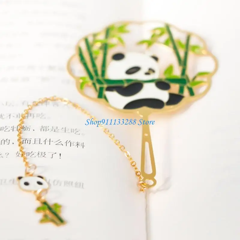 G88D Chinese Metal Bookmarks with Tassel/Pendants Cartoon Reading Panda for Book Lovers Unique Gifts