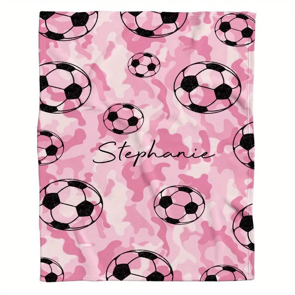 Customize Customizable Pink Football Flannel Blanket - Personalized with Name and Number, Versatile Modern Style for All Seasons