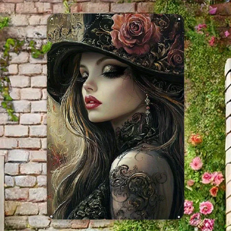 CIFBUY Retro Vintage Gothic Woman Floral Lace Tin Metal Sign Plaque Aluminum Wall Art Waterproof Durable Decor For Home Bar Kitc