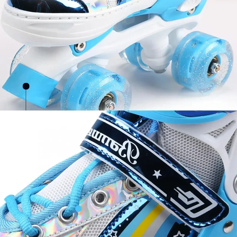 Scarpe da skate quad per bambini Pattini a doppia fila Bambini Pattinaggio all\'aperto Scarpe da ginnastica di dimensioni regolabili con 4 ruote