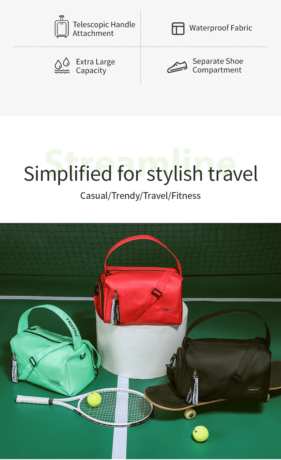 Tigernu Frauen Taschen Reisetaschen Für Frauen Handtasche Leichte Sport Taschen Weibliche Duffle Bag Mädchen Umhängetasche Männer Schulter Tasche – Detail 3