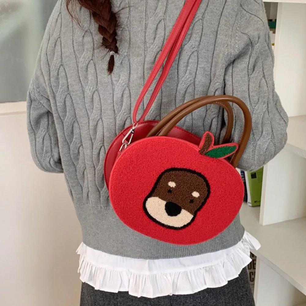 Cute Apple Shape Dog Pattern Crossbody Bag Contrast Color Design Womens Shoulder Bag Lovely Style Sling Bag for Women Use