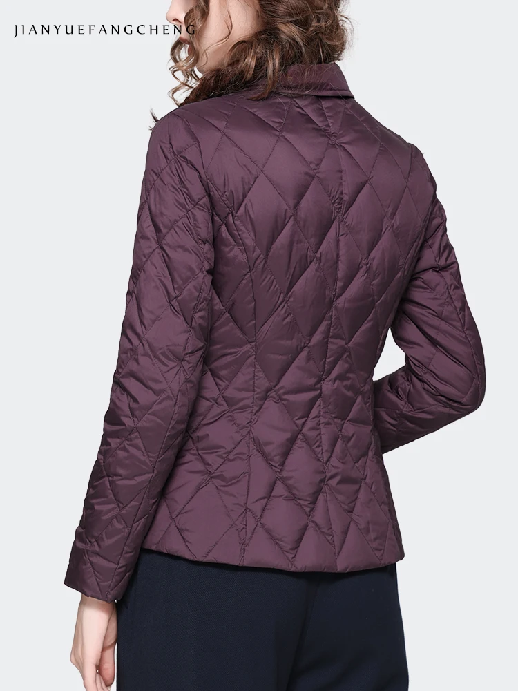 Fashion Pointed Collar Women Winter Down Jacket Purple Elegant Slim Embroidery Beaded Warm Lightly White Duck Down Puffer Coat