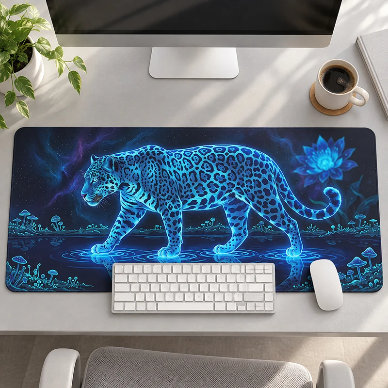 Mouse Pad Neon Blue Leopard Gamer XL Custom Home Computer Large Mousepad XXL MousePads Office Non-Slip Carpet Laptop Mice Pad