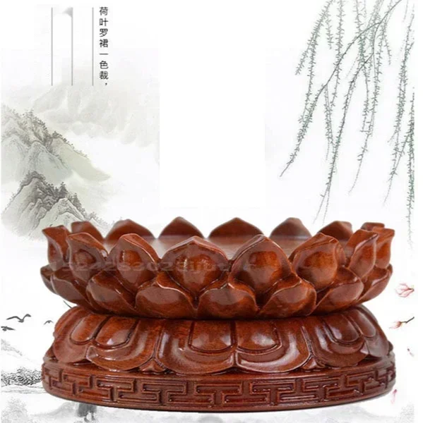 Lotus Pedestal Buddha Wood Solid Statue Consecration Table Round Shape Burner Base Ornaments Incense Home Decoration I6OWDI