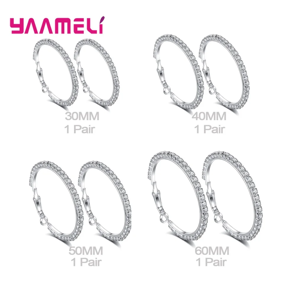 4pair Mix Fashion Women Hoop Earrings 925 Sterling Silver Austrian Crystal Cubic Zircon Circle Ear Brinco Pendientes 30-80mm