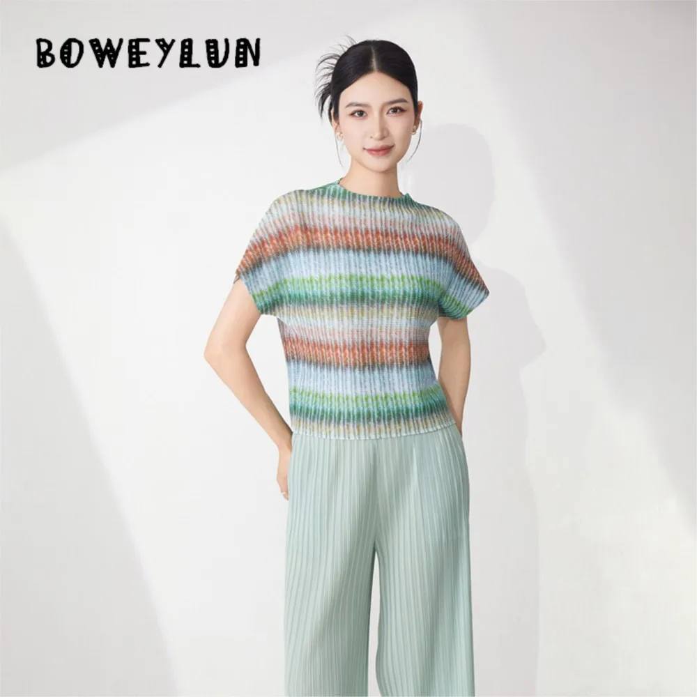 

Women's T-Shirt Elegant Commute 2026 Summer Batwing Sleeve Striped Color Block Loose Short Sleeve Tops for Women
