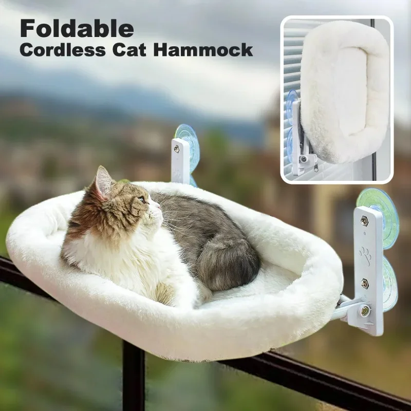 Plush Warm Cat Nest Suction Cup Cordless Cat Sun Bed Foldable Hammock High Load Capacity Pet House Practical Pet Supplies