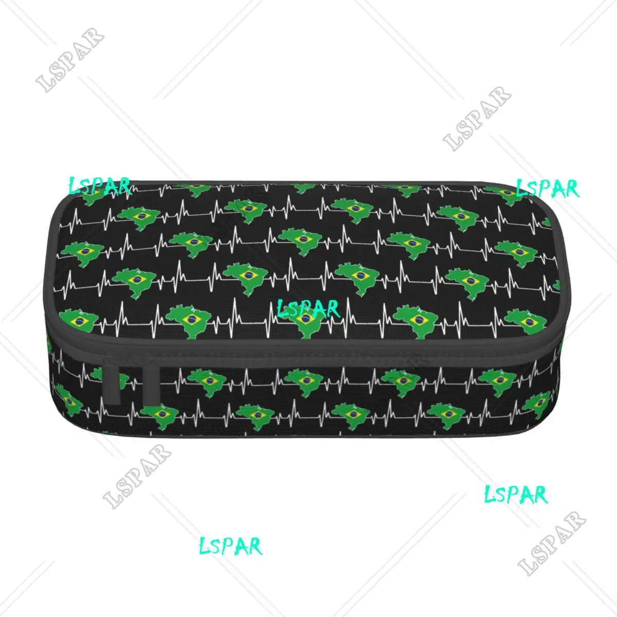 Custom Korean Heartbeat Design Brazilian Flag Brazil Pencil Case for Brazilian Proud Large Storage Pen Box Bag Stationery