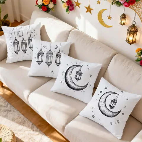Ramadan Moon Lantern Pillowcase Bedroom Sofa Cushion Cover 100% Polyester Living Room Cushion Pillowcase Home Decor