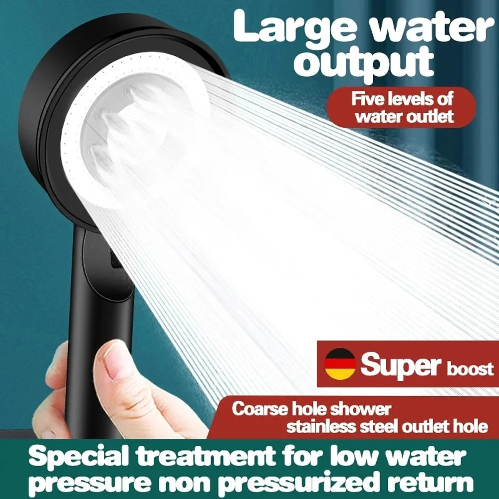 

High Pressure Large Flow Shower Head Black 5 Modes Water Saving Spray Nozzle Massage Rainfall Showerhead Bathroom Accessories