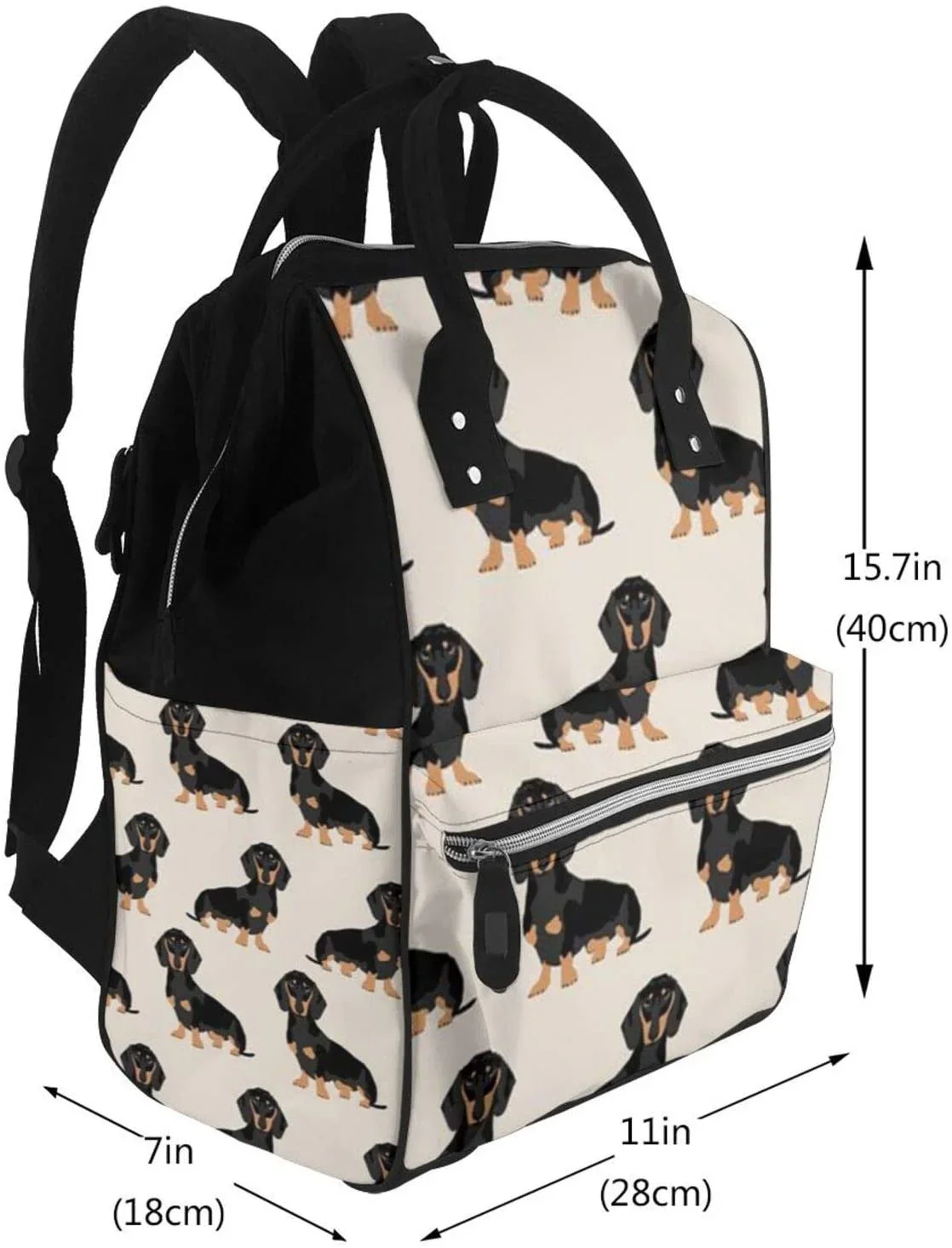 Dachshund Dog Printed Mummy Backpack Diaper Bag Multi-Function Maternity Nappy Bags, Kid Bag with Laptop Pocket,Stroller Straps