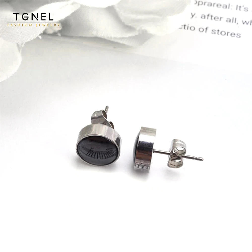 TGNEL Round Black Ceramic Pure Titanium Stud Earrings Nickel-Free Hypoallergenic Earrings for Sensitive Ears TIE025