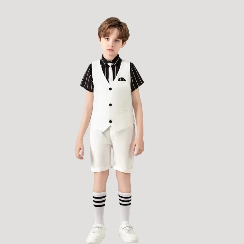 Children's Summer Vest Shorts 2Pieces Formal Wear For Wedding Boys Piano Host Speech Chorus Performance Costume