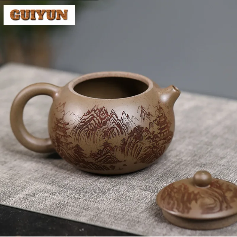 425 مللي بوتيك ييشينغ الأرجواني الطين أباريق الشاي اليدوية شيشي وعاء الخام الخام الخام قسم الطين غلاية الصينية Zisha طقم شاي أدوات المائدة الحرفية