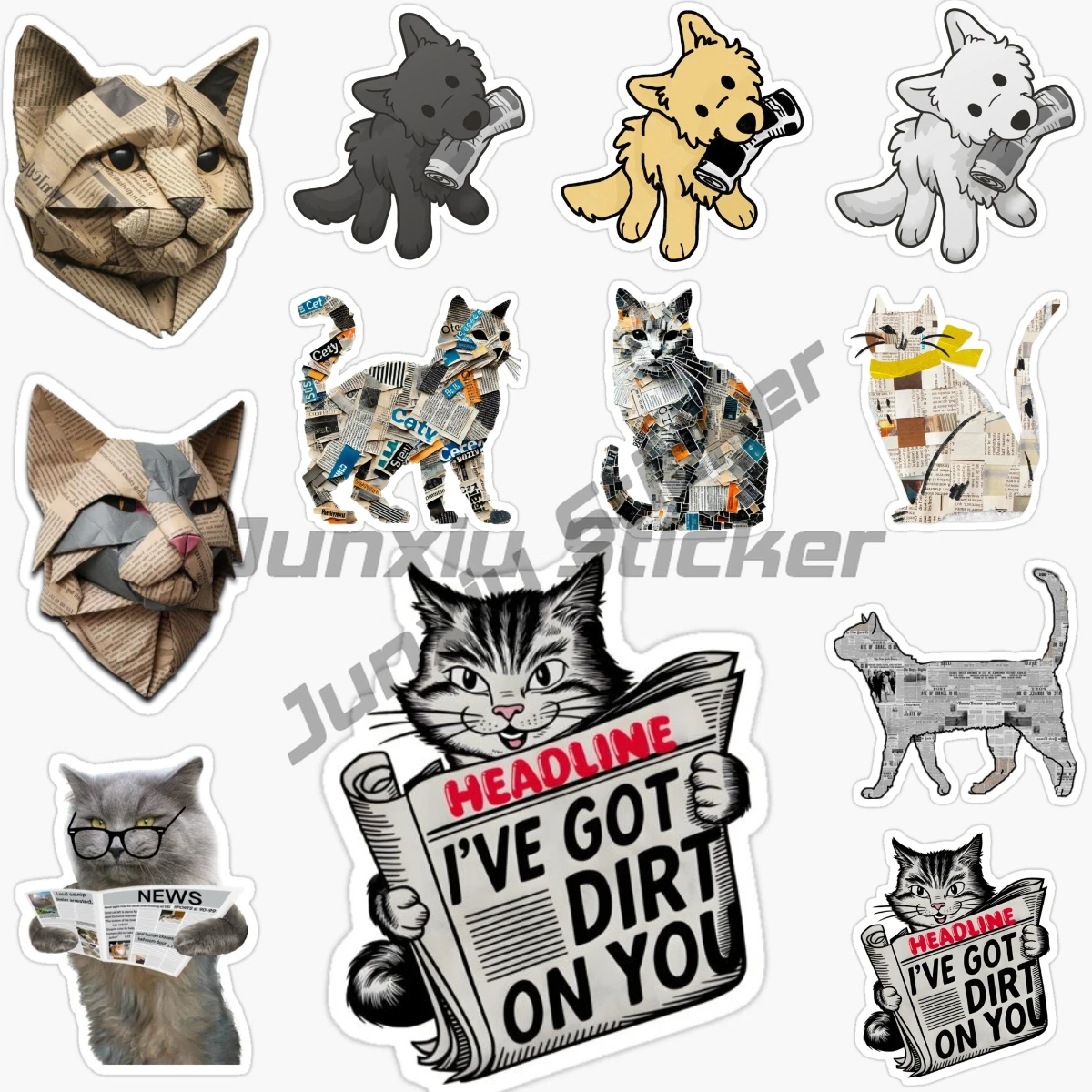 Newspaper Cat Illustrated Magazine Car Stickers English Vinyl Self-adhesive Decals