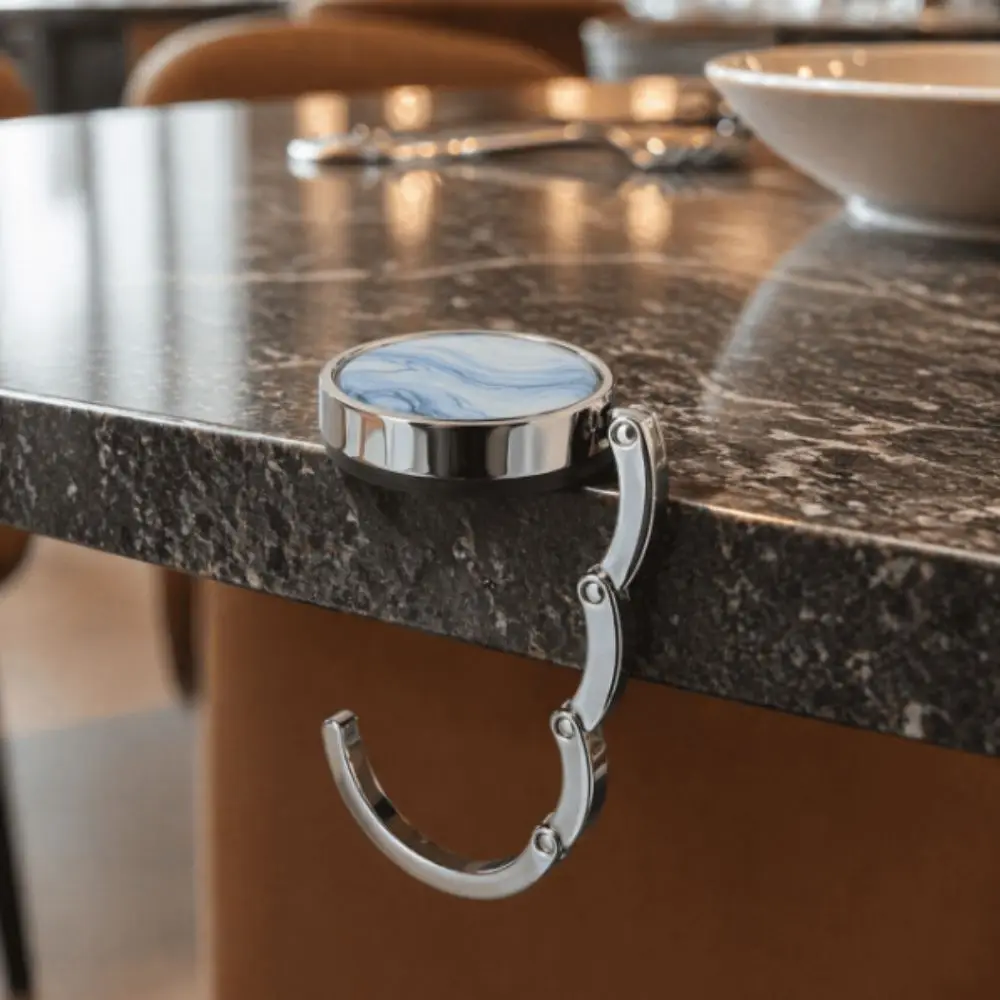 Foldable Design Portable Purse Hook Folding Marble Pattern Table Handbag Holder Alloy Non Slip Bag Hanger Travel Use