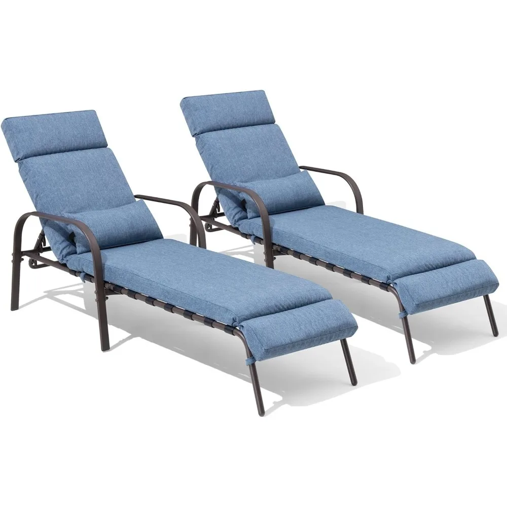 

Chaise Lounge Chair Outdoor Set of 2 with Cushion & Pillow, Adjustable 5 Position Pool Recliner, Outdoor Loun|