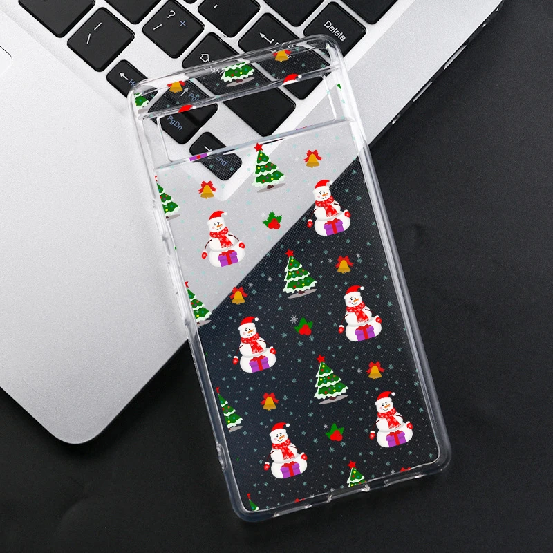 Luxury Cartoon Christmas Phone Case For Google Pixel 9 Pro XL 8A 7 8 Pro 6A Cute Elk Snowman Santa Transparent Soft Cover Fundas