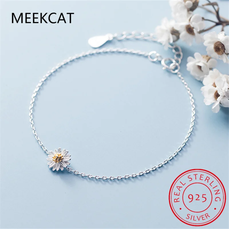 Pulsera de plata de ley 925 auténtica para mujer, brazalete con cadena de margaritas y flores, regalo de joyería para boda y Día de San Valentín, DB1193