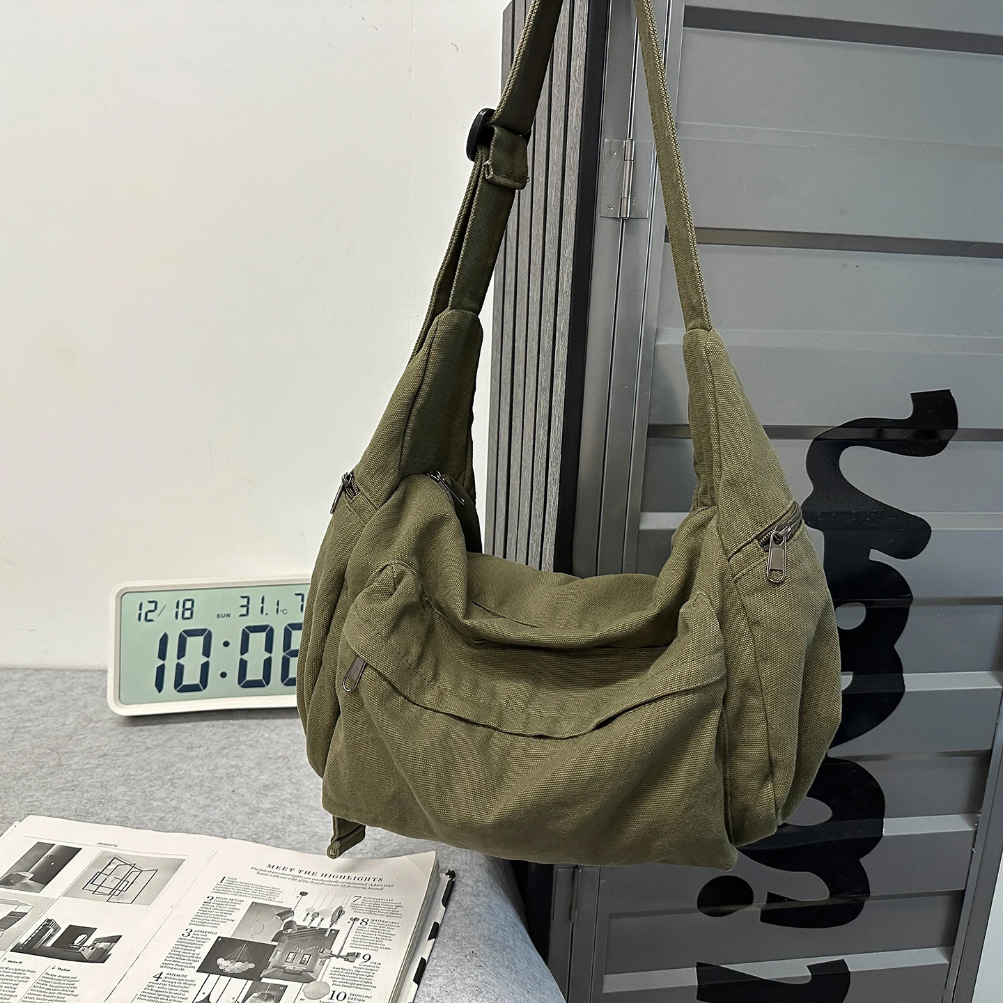 100% Cotton Shoulder Bags Women Large Capacity Canvas Tooling Packages Korea Style Cloth Crossbody Bags Solid Messenger Bags