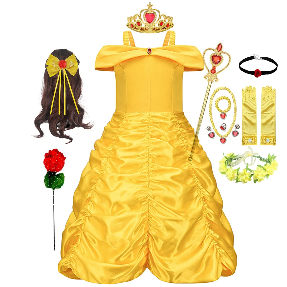 Princess Dress for Girl Kids Floral Ball Gown Child Cosplay Bella Beauty and The Beast Costume Fancy Party Belle Dress