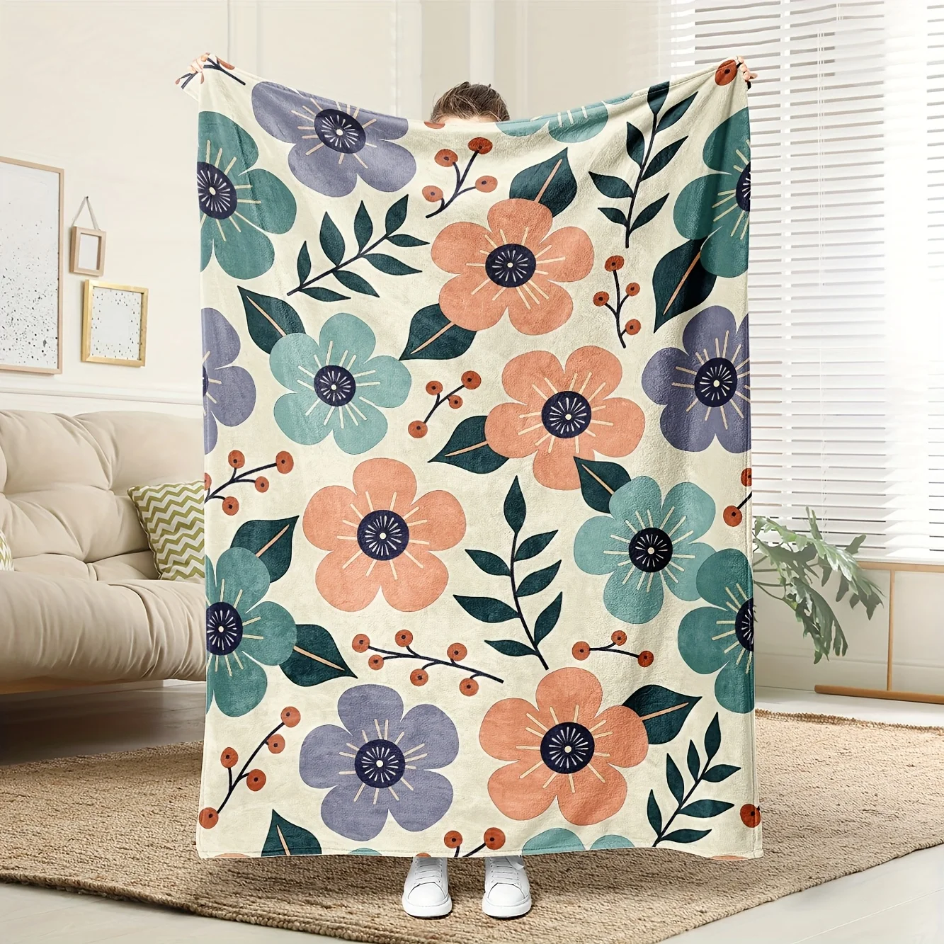 

1pc Black & White Geometric Fleece Blanket - HD Print, All-Season Contemporary Home Gift