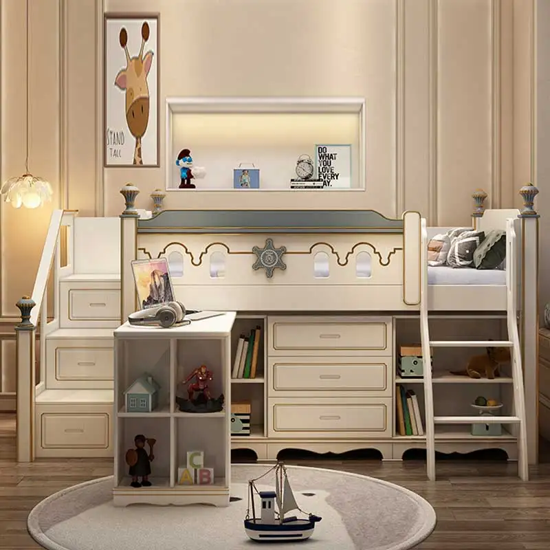 Contemporary Wooden Frame Boys Girls Children's Bed Home Furniture Bedroom Double Modern Luxury Wooden Children's Bunk Bed