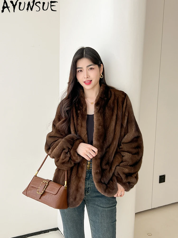 

AYUNSUE 2025, натуральная бархатная куртка из норки, женская куртка с v-образным вырезом, элегантные куртки из цельной норки для женской одежды, высокое качество Abrigo Mujer
